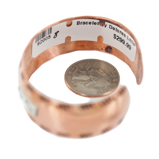 Wide Certified Authentic Navajo .925 Sterling Silver Handmade Native American Pure Copper Bracelet 92005-8