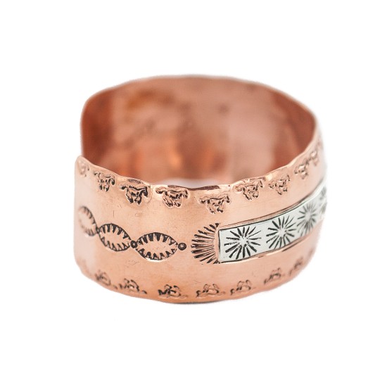 Wide Sun Horse Certified Authentic Navajo .925 Sterling Silver Handmade Native American Pure Copper Bracelet 92006-7