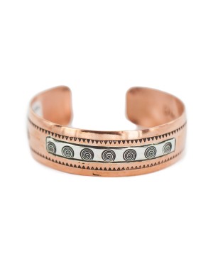 Certified Authentic Feather Maze Navajo .925 Sterling Silver Handmade Native American Pure Copper Bracelet 92009