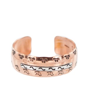 Certified Authentic Horse Navajo .925 Sterling Silver Handmade Native American Pure Copper Bracelet 92005-16