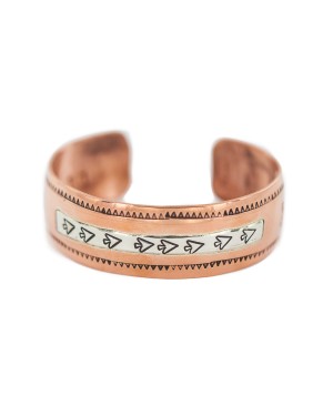 Certified Authentic Navajo .925 Sterling Silver Handmade Arrow head Native American Pure Copper Bracelet 92005-14