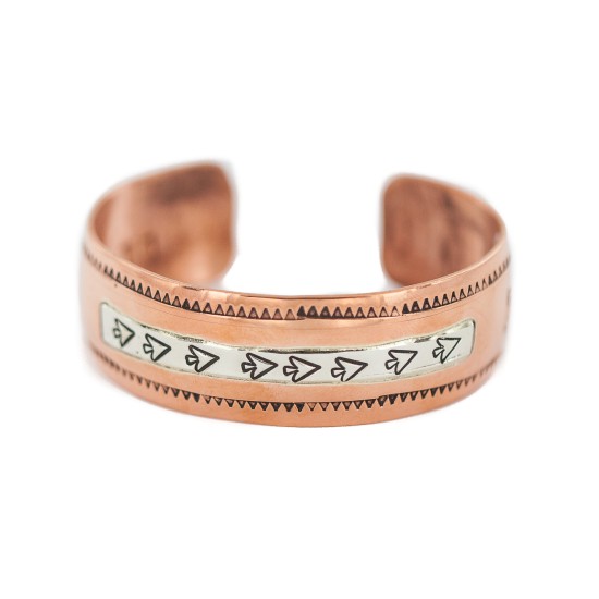 Certified Authentic Navajo .925 Sterling Silver Handmade Arrow head Native American Pure Copper Bracelet 92005-14