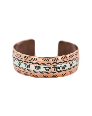 Certified Authentic Navajo .925 Sterling Silver Horse Handmade Native American Pure Copper Bracelet 92005-20