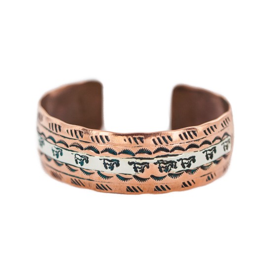 Certified Authentic Navajo .925 Sterling Silver Horse Handmade Native American Pure Copper Bracelet 92005-20