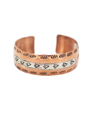 Certified Authentic Navajo Feather Arrow head .925 Sterling Silver Handmade Native American Pure Copper Bracelet 92012