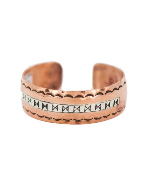 Papillon Certified Authentic Navajo .925 Sterling Silver Handmade Native American Pure Copper Bracelet 92005-13