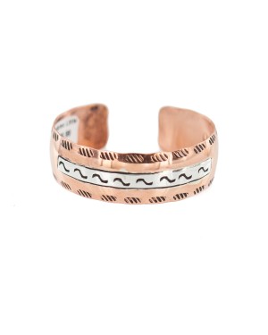 Wide Certified Authentic Navajo .925 Sterling Silver Handmade Native American Pure Copper Bracelet 92005-8