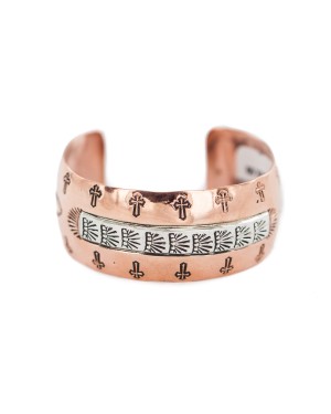 Wide Cross Certified Authentic Navajo .925 Sterling Silver Handmade Native American Pure Copper Bracelet 92006-5