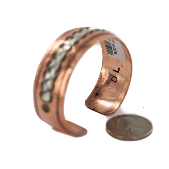 Handmade Certified Authentic Navajo .925 Sterling Silver Maze Native American Pure Copper Bracelet  92018-2