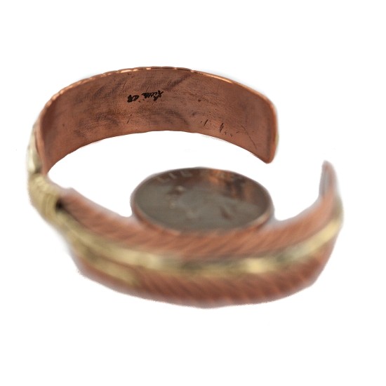 Brass Navajo Handmade Certified Authentic Native American Pure Copper Bracelet  92023-1
