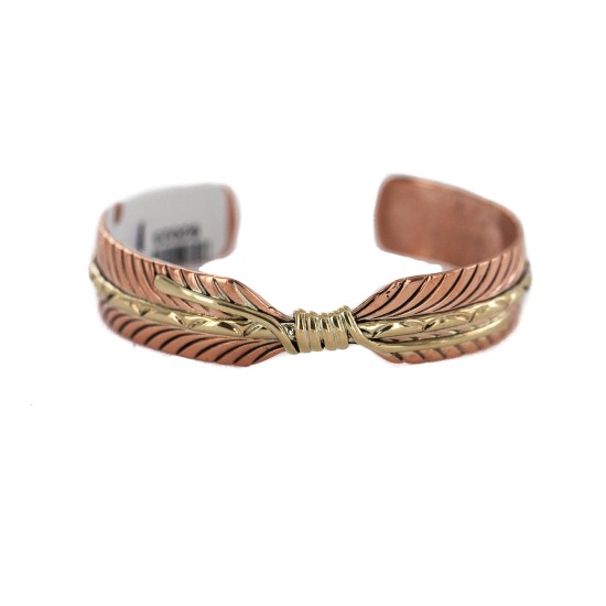 Brass Navajo Handmade Certified Authentic Native American Pure Copper Bracelet  92023-1