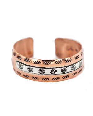 Certified Authentic Feather Maze Handmade Navajo .925 Sterling Silver Native American Pure Copper Bracelet  92005-9