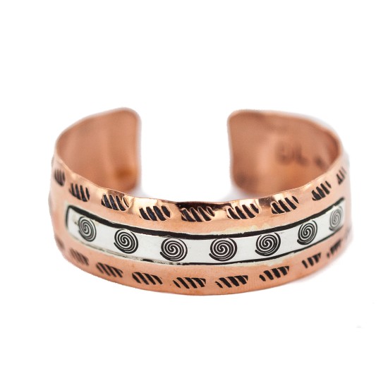 Certified Authentic Feather Maze Handmade Navajo .925 Sterling Silver Native American Pure Copper Bracelet  92005-9