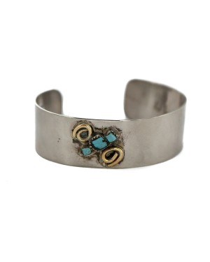 Certified Authentic Handmade Brass Natural Turquoise Navajo Native American Nickel Bracelet  92019-2