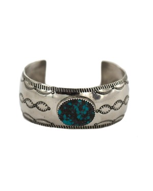 Certified Authentic Handmade Navajo Nickel Natural Turquoise Native American Bracelet  92004