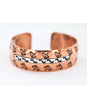 Certified Authentic Horse Head .925 Sterling Silver Handmade Navajo Native American Pure Copper Bracelet  92018-7