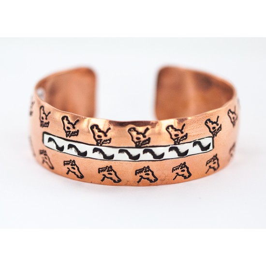 Certified Authentic Horse Head .925 Sterling Silver Handmade Navajo Native American Pure Copper Bracelet  92018-7