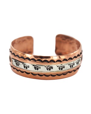 Certified Authentic Horse Maze Navajo Handmade .925 Sterling Silver Native American Pure Copper Bracelet  92018-1