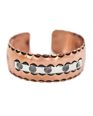 Certified Authentic Navajo Feather Maze .925 Sterling Silver Handmade Native American Pure Copper Bracelet  92005-11