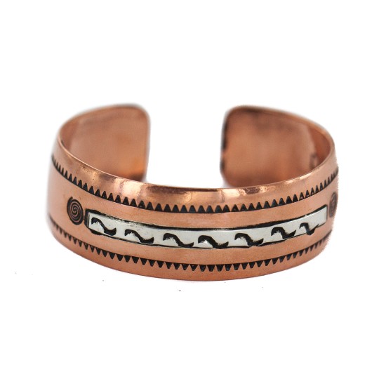 Handmade Certified Authentic Maze .925 Sterling Silver Navajo Native American Pure Copper Bracelet  92018-4