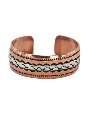 Handmade Certified Authentic Navajo .925 Sterling Silver Maze Native American Pure Copper Bracelet  92018-2