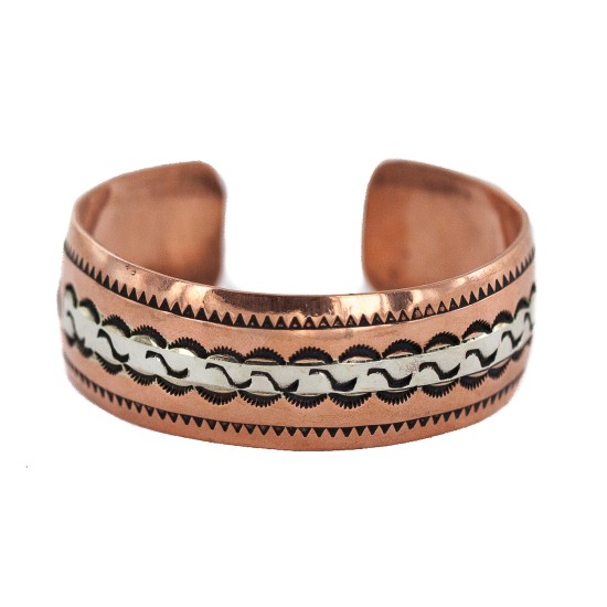 Handmade Certified Authentic Navajo .925 Sterling Silver Maze Native American Pure Copper Bracelet  92018-2