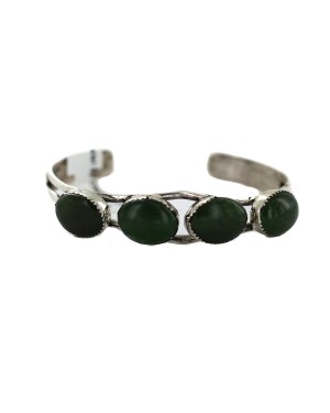 Handmade Certified Authentic Navajo .925 Sterling Silver Natural Jade Native American Bracelet  92021