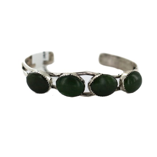 Handmade Certified Authentic Navajo .925 Sterling Silver Natural Jade Native American Bracelet  92021