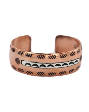 Handmade Certified Authentic Navajo Maze .925 Sterling Silver Native American Pure Copper Bracelet  92018-8