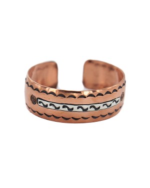 Navajo Handmade Certified Authentic Maze .925 Sterling Silver Native American Pure Copper Bracelet  92018-12
