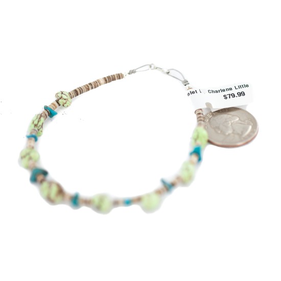 Navajo .925 Sterling Silver Certified Authentic Natural Turquoise Gaspeite Native American Bracelet  92015-1