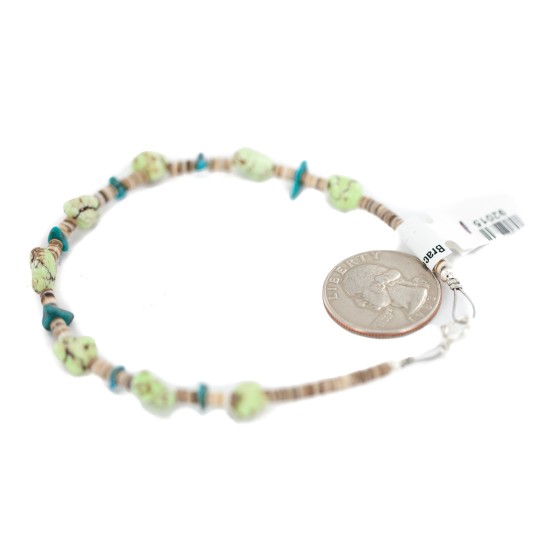 Navajo .925 Sterling Silver Certified Authentic Natural Turquoise Gaspeite Native American Bracelet  92015-1