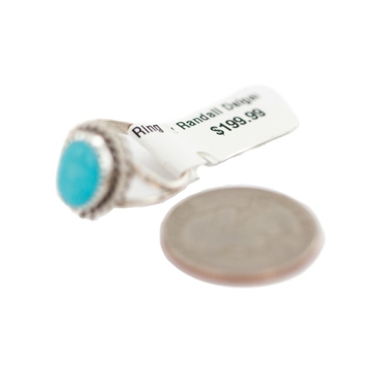 .925 Sterling Silver Navajo Certified Authentic Handmade Natural Turquoise Native American Ring Size 8 1/2 96001-1