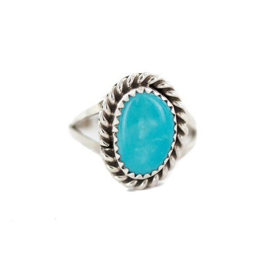 .925 Sterling Silver Navajo Certified Authentic Handmade Natural Turquoise Native American Ring Size 8 1/2 96001-1