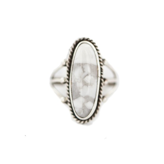 .925 Sterling Silver Navajo Certified Authentic Handmade White Howlite Native American Ring Size 5 1/2 96009-1