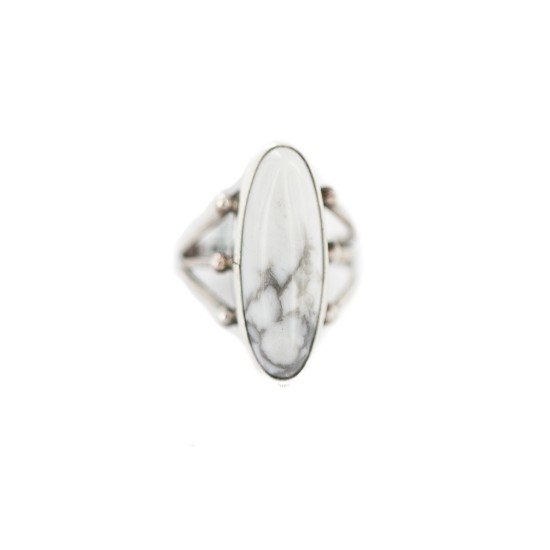 .925 Sterling Silver Navajo Certified Authentic Handmade White Howlite Native American Ring size 5 1/2 96010