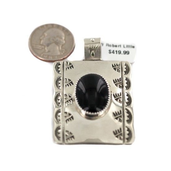 Certified Authentic Bear Paw Handmade Navajo Natural Black Onyx Native American Nickel Pendant 94006-1 Certified Authentic Bear Paw Handmade Navajo Natural Black Onyx Native American Nickel Pendant 94006-1