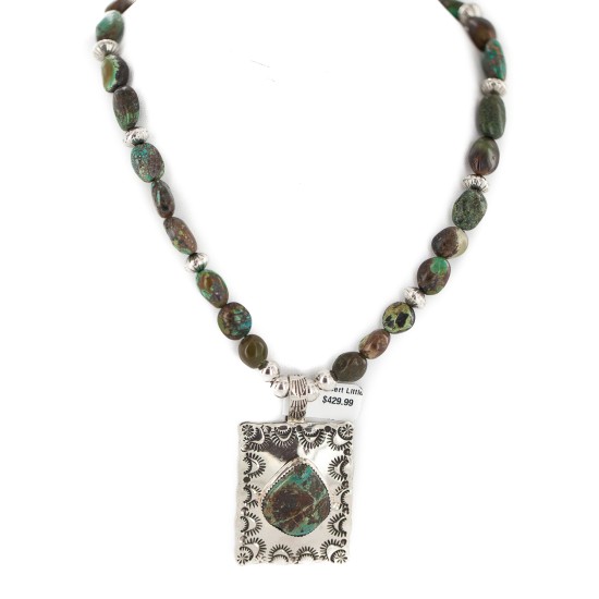Certified Authentic .925 Sterling Silver and Nickel Handmade Navajo Natural Turquoise Native American Necklace  94005-5-95003-1