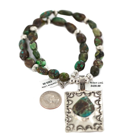 Certified Authentic .925 Sterling Silver and Nickel Handmade Navajo Natural Turquoise Native American Necklace  94005-5-95003-1