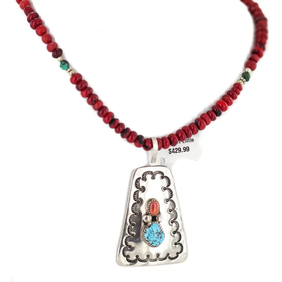 .925 Sterling Silver and Nickel Handmade Navajo Natural Turquoise Coral Native American Necklace 94007-16039-1 .925 Sterling Silver and Nickel Handmade Navajo Natural Turquoise Coral Native American Necklace 94007-16039-1
