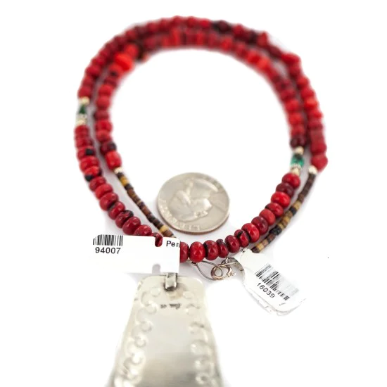 .925 Sterling Silver and Nickel Handmade Navajo Natural Turquoise Coral Native American Necklace 94007-16039-1 .925 Sterling Silver and Nickel Handmade Navajo Natural Turquoise Coral Native American Necklace 94007-16039-1