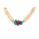 .925 Sterling Silver Certified Authentic Navajo Natural Turquoise Graduated Melon Shell Coral Native American Necklace 95004-1