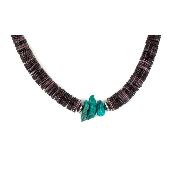 Navajo .925 Sterling Silver Certified Authentic Natural Turquoise Graduated Heishi Native American Necklace 95004-8