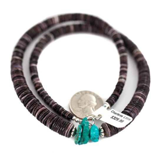 Navajo .925 Sterling Silver Certified Authentic Natural Turquoise Graduated Heishi Native American Necklace 95004-8