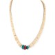 .925 Sterling Silver Certified Authentic Navajo Natural Turquoise Graduated Melon Shell Coral Native American Necklace 95004-1