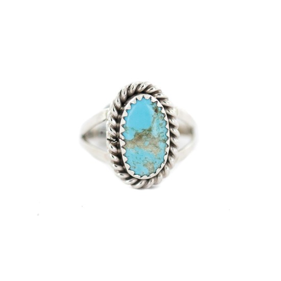 .925 Sterling Silver Navajo Certified Authentic Handmade Natural Turquoise Native American Ring Size 7 1/2 96002-3