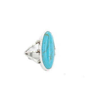 .925 Sterling Silver Navajo Certified Authentic Handmade Natural Turquoise Native American Ring size 6  96005-1