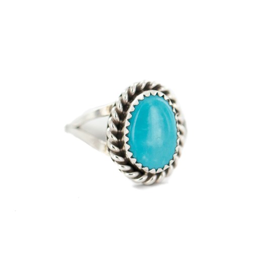 .925 Sterling Silver Navajo Certified Authentic Handmade Natural Turquoise Native American Ring Size 8 1/2 96001-1