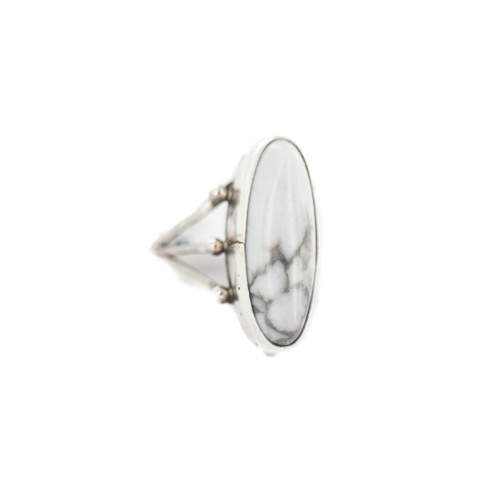 .925 Sterling Silver Navajo Certified Authentic Handmade White Howlite Native American Ring size 5 1/2 96010