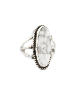 .925 Sterling Silver Navajo Certified Authentic Handmade White Howlite Native American Ring Size 5 1/2 96009-1